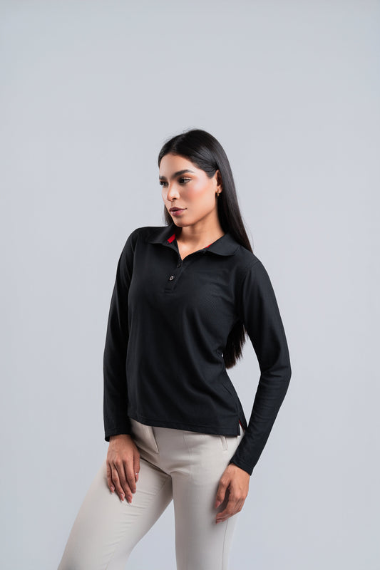 Polo Negra Manga Larga