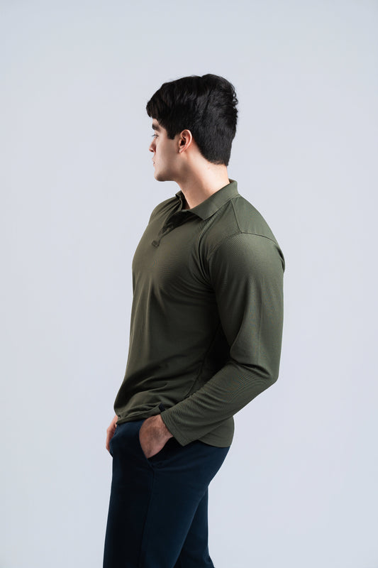 Polo Verde Militar Manga Larga