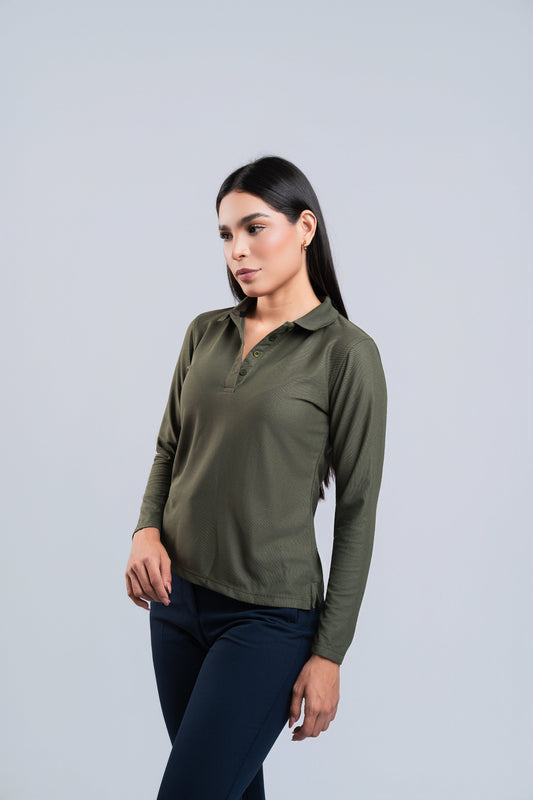 Polo Verde Militar Manga Larga