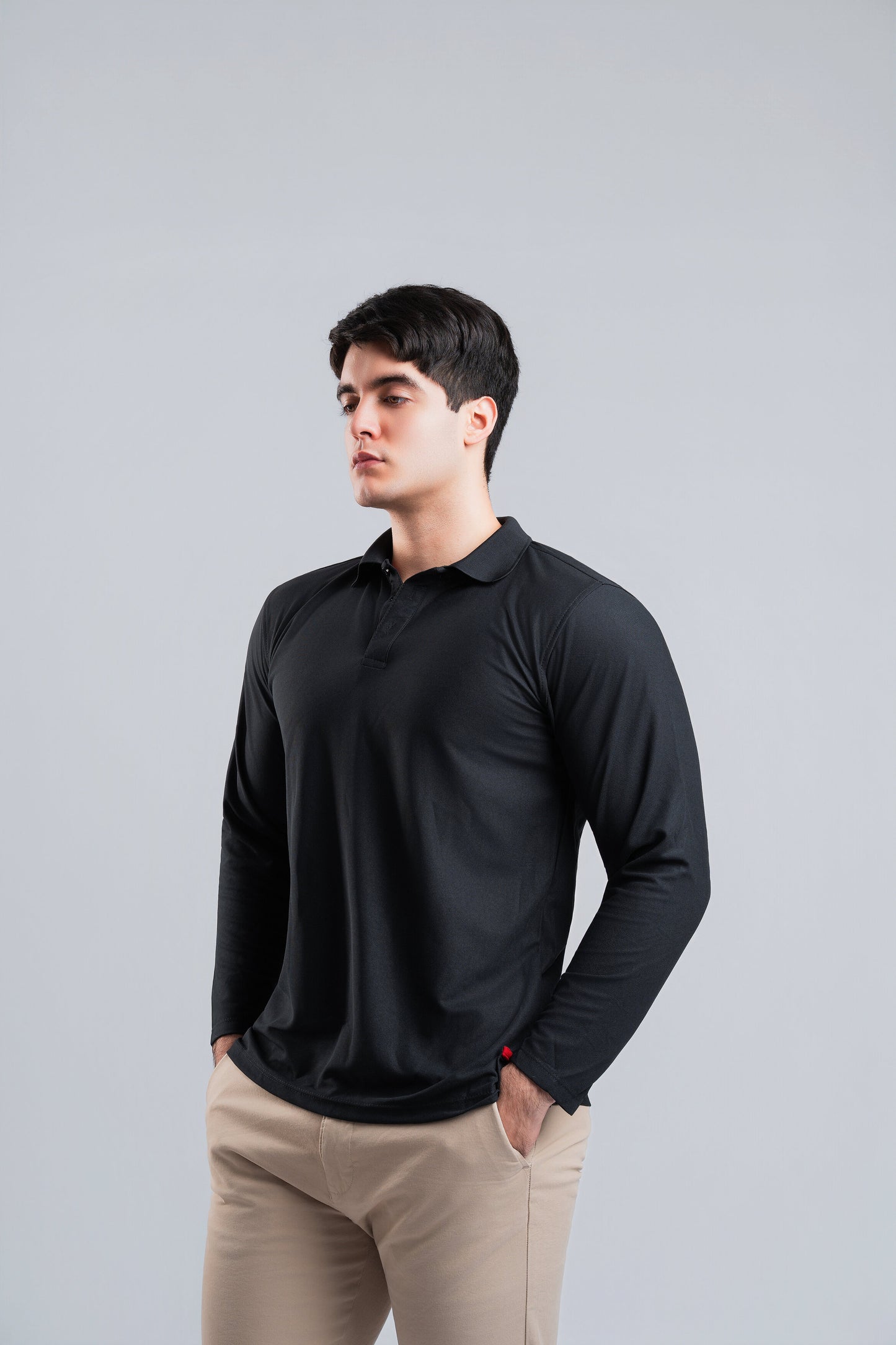 Polo Negro Manga Larga