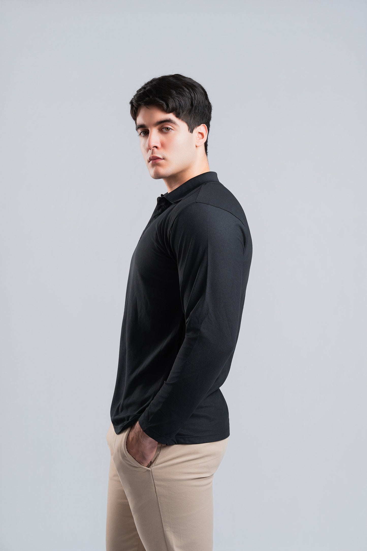 Polo Negro Manga Larga