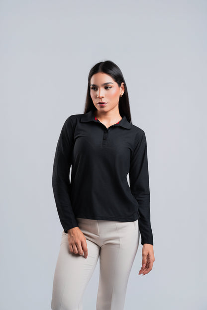 Polo Negra Manga Larga