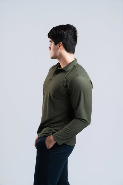 Polo Verde Militar Manga Larga