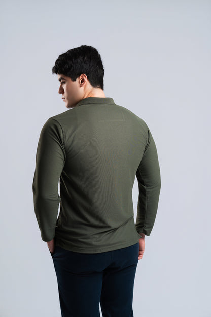 Polo Verde Militar Manga Larga