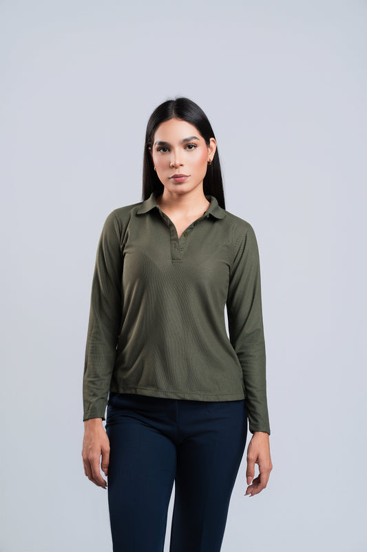 Polo Verde Militar Manga Larga