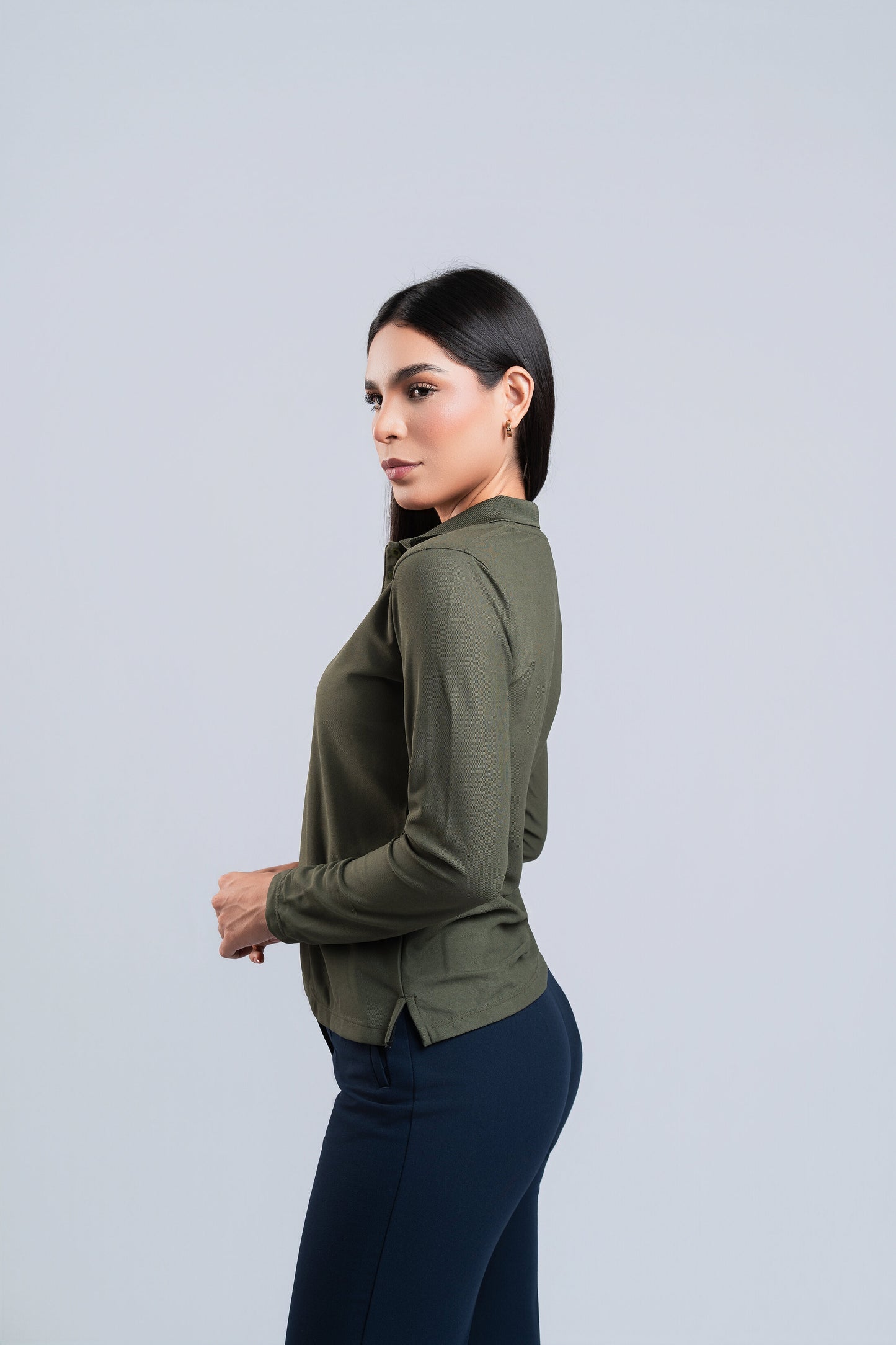 Polo Verde Militar Manga Larga