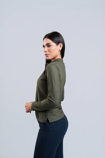 Polo Verde Militar Manga Larga